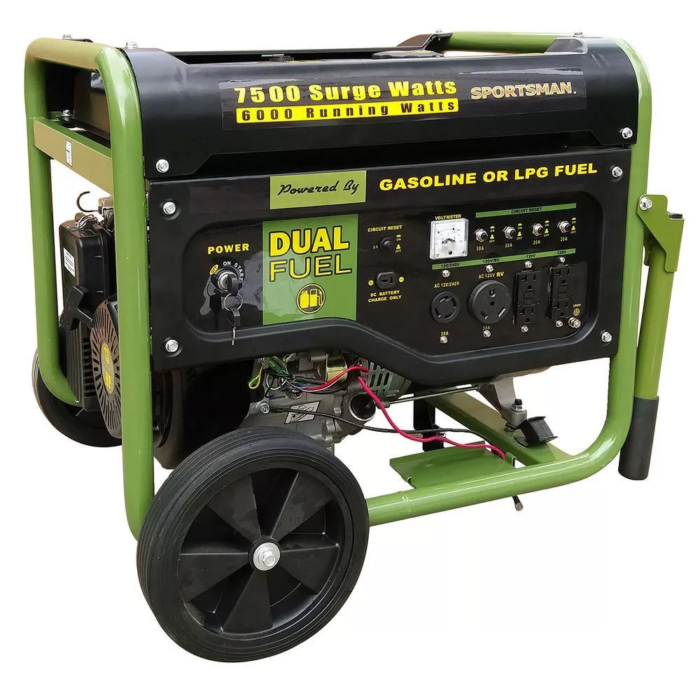 Sportsman 806601 7,500/6,000-Watt Dual Fuel Powered Portable Generator with Electric Start and Runs on LPG or Regular Gasoline