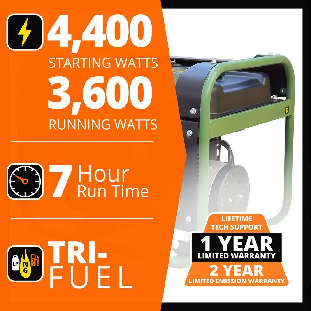 Sportsman 806663 4,000-Watt/3,500-Watt Recoil Start Tri Fuel Portable Generator, Runs on Natural Gas, Gasoline, or Propane
