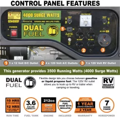 Sportsman 806694 4,000/3,500-Watt Recoil Start Dual Fuel Gasoline Propane Portable Generator with CO Detector Auto-Shutoff