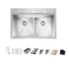 Glacier Bay Zero Radius 33 in. Drop-In 50/50 Double Bowl 18 Gauge Stainless Steel Workstation Kitchen Sink with Spring Neck Faucet