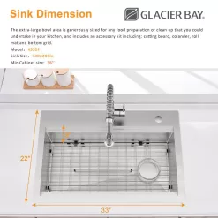 Glacier Bay 33 in. Drop-In Single Bowl 18 Gauge Stainless Steel Workstation Kitchen Sink with Pull-Down Faucet