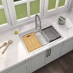 Glacier Bay 33 in. Drop-In Single Bowl 18 Gauge Stainless Steel Workstation Kitchen Sink with Pull-Down Faucet