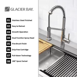 Glacier Bay 33 in. Drop-In Single Bowl 18 Gauge Stainless Steel Workstation Kitchen Sink with Pull-Down Faucet