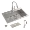 KOHLER K-RH28174-1PC-NA Cursiva All-in-One Stainless Steel 33 in. Single Bowl Drop-In or Undermount Kitchen Sink with Faucet