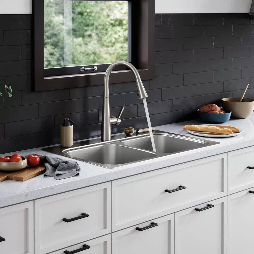 KOHLER K-RH5267-1PC-NA Verse Stainless Steel 33 in. Double Bowl Drop-In Kitchen Sink with Faucet