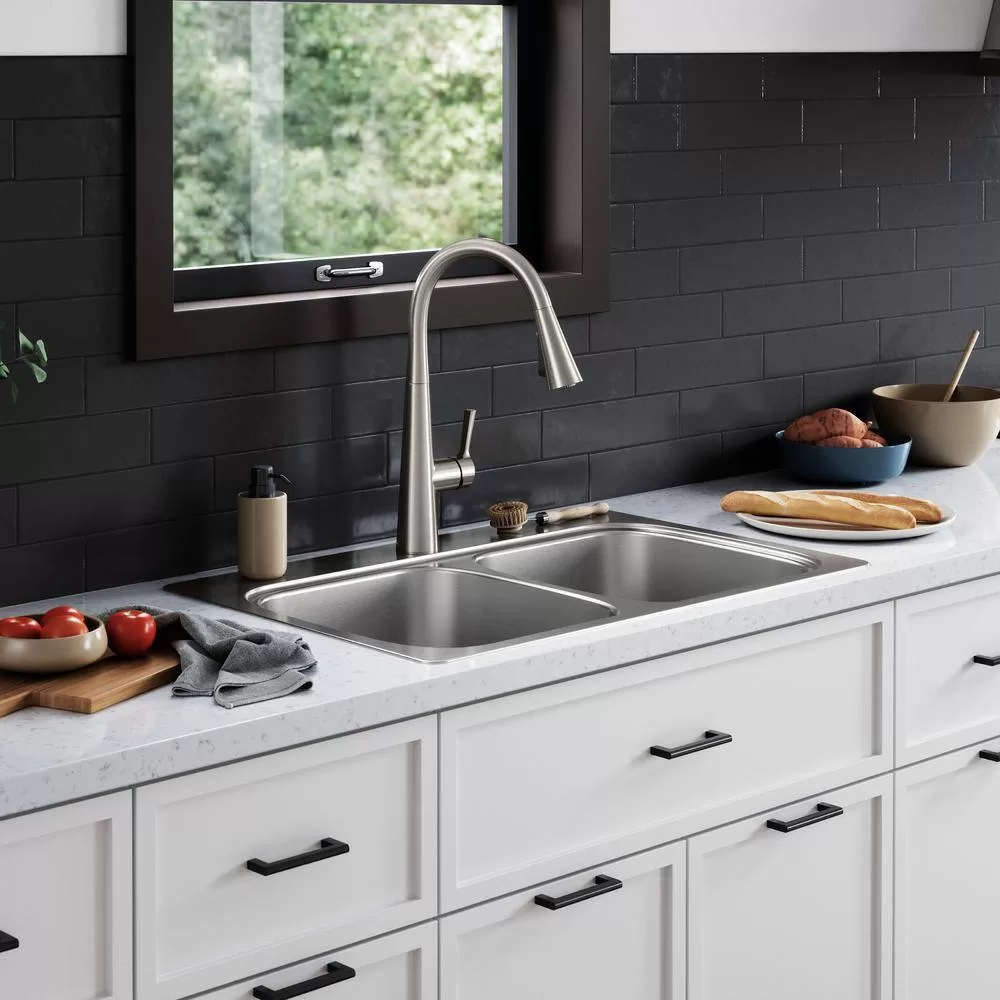 KOHLER K-RH5267-1PC-NA Verse Stainless Steel 33 in. Double Bowl Drop-In Kitchen Sink with Faucet