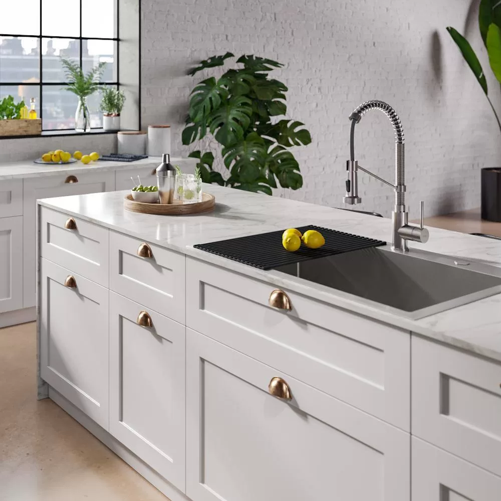 KRAUS KCA-1102 Loften Stainless Steel 33in. Single Bowl Drop-in / Undermount Kitchen Sink with Stainless Steel Pull Down Faucet