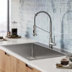 KRAUS KCA-1102 Loften Stainless Steel 33in. Single Bowl Drop-in / Undermount Kitchen Sink with Stainless Steel Pull Down Faucet
