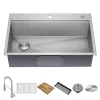 KRAUS Loften 33 in. Drop-in/Undermount Single Bowl Stainless Steel Kitchen Workstation Sink with Faucet and Accessories