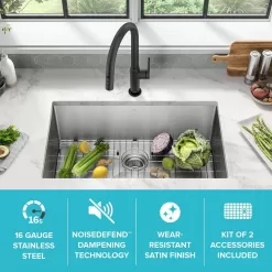 KRAUS KHU100-30 Standart PRO 30 in. Undermount Single Bowl 16 Gauge Stainless Steel Kitchen Sink with Accessories