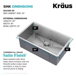 KRAUS KHU100-30 Standart PRO 30 in. Undermount Single Bowl 16 Gauge Stainless Steel Kitchen Sink with Accessories