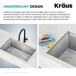 KRAUS Kore Workstation 27 in. 16-Gauge Undermount Single Bowl Stainless Steel Kitchen Sink with Accessories