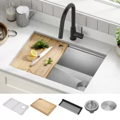 KRAUS Kore Workstation 27 in. 16-Gauge Undermount Single Bowl Stainless Steel Kitchen Sink with Accessories