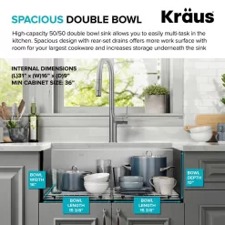 KRAUS Kore Workstation 33-inch Undermount 16 Gauge Double Bowl Stainless Steel Kitchen Sink with Accessories (Pack of 8)
