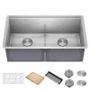 KRAUS Kore Workstation 33-inch Undermount 16 Gauge Double Bowl Stainless Steel Kitchen Sink with Accessories (Pack of 8)