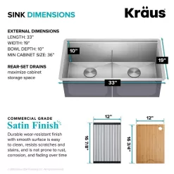 KRAUS Kore Workstation 33-inch Undermount 16 Gauge Double Bowl Stainless Steel Kitchen Sink with Accessories (Pack of 8)