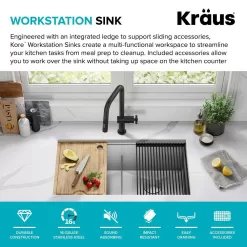 KRAUS Kore Workstation 33-inch Undermount 16 Gauge Double Bowl Stainless Steel Kitchen Sink with Accessories (Pack of 8)
