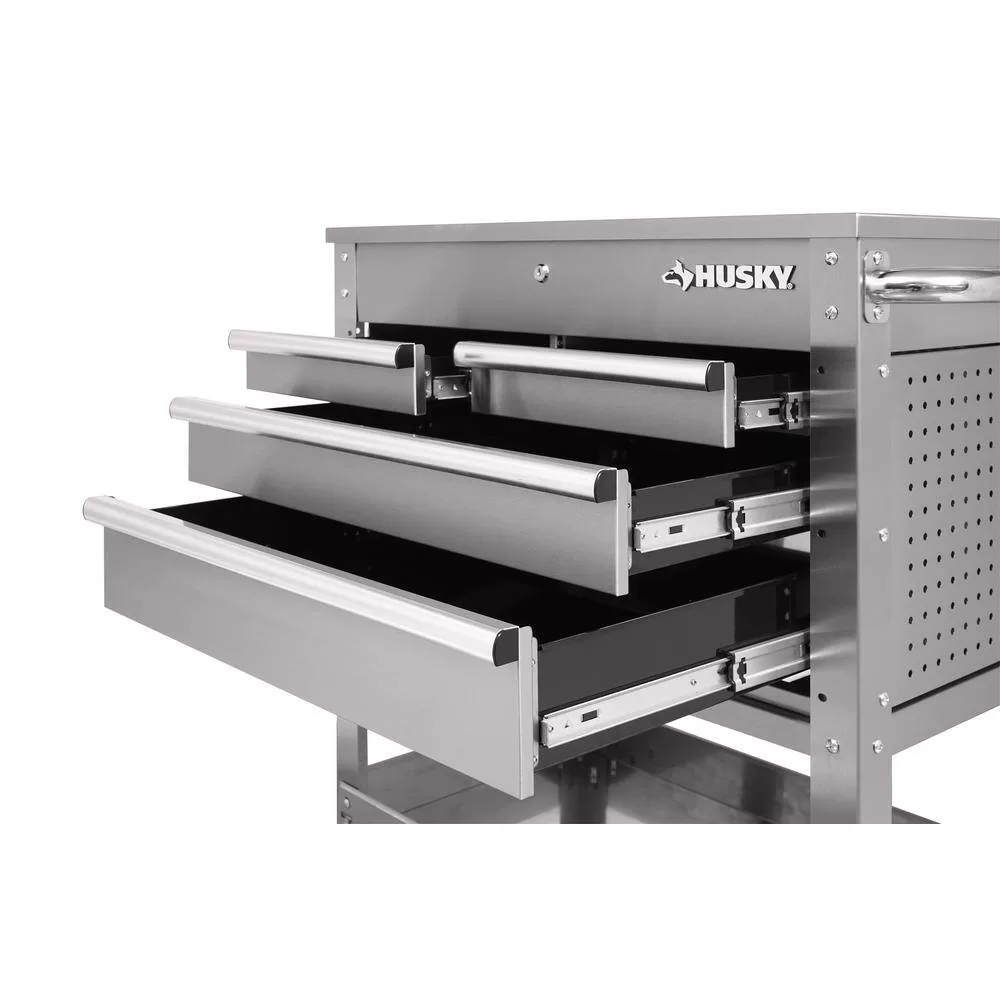 Husky HOUC3304JX1 33 in. 4-Drawer Stainless Steel Mechanics Cart