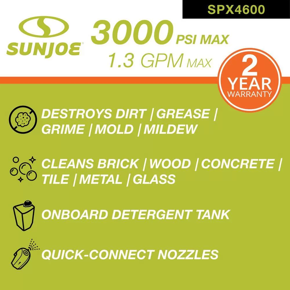 Sun Joe SPX4600 2300 PSI 1.1 GPM 14.5 Amp High Performance Cold Water Corded Electric Pressure Washer