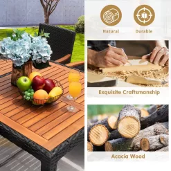 Tozey 7-Piece Acacia and Wicker Outdoor Dining Set with Beige Cushions