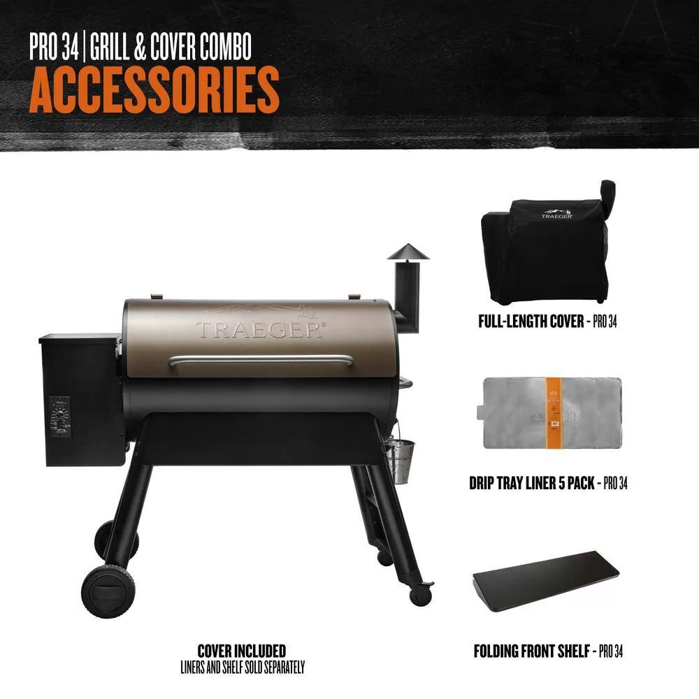 Traeger HD0042 Pro 34 Pellet Grill in Bronze with Cover