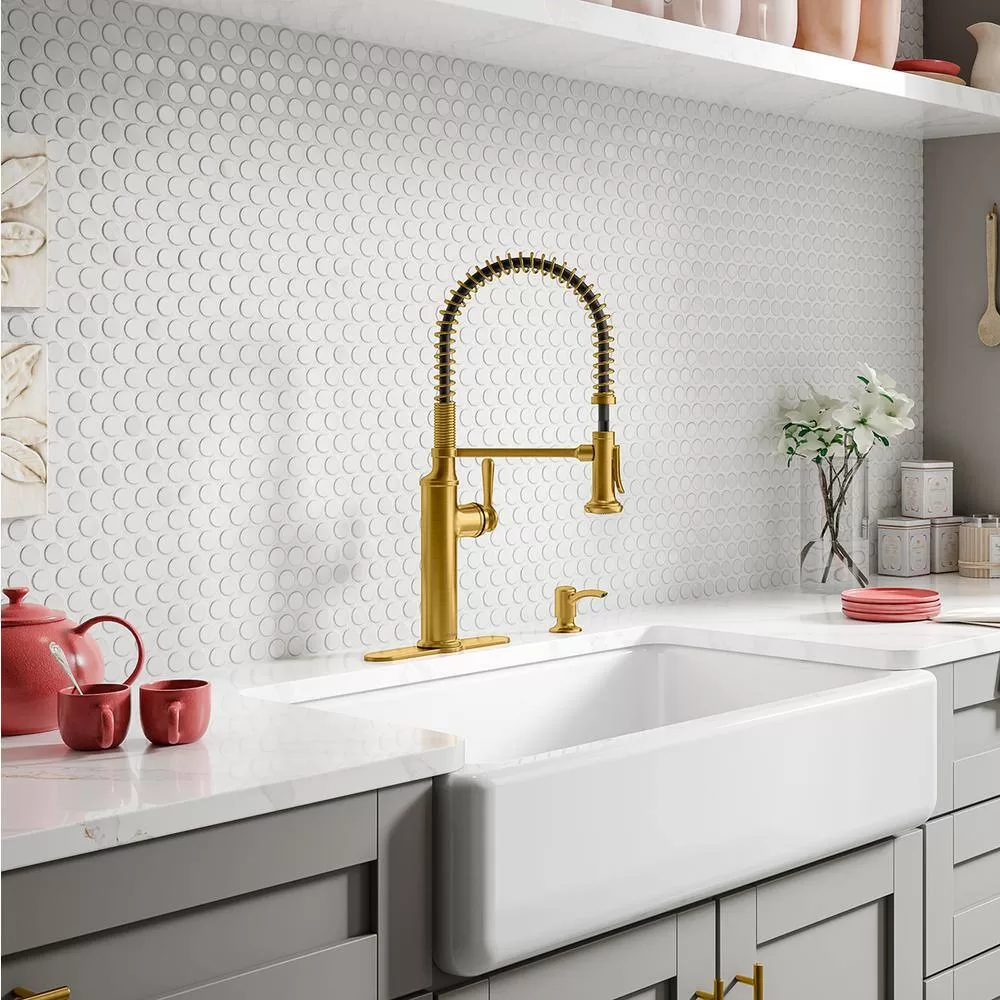 KOHLER Sous Pro-Style-Single Handle Pull Down Sprayer Kitchen Faucet in Vibrant Brushed Moderne Brass