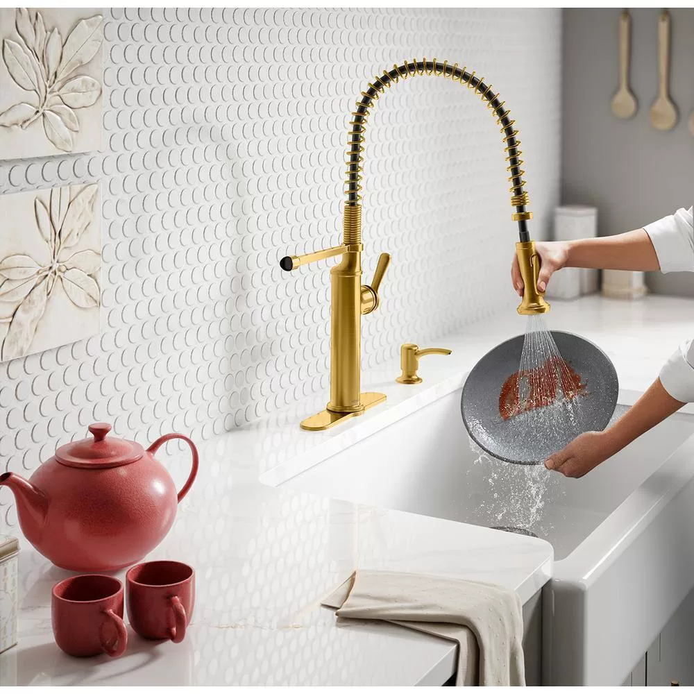 KOHLER Sous Pro-Style-Single Handle Pull Down Sprayer Kitchen Faucet in Vibrant Brushed Moderne Brass