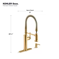 KOHLER Sous Pro-Style-Single Handle Pull Down Sprayer Kitchen Faucet in Vibrant Brushed Moderne Brass