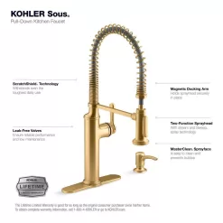 KOHLER Sous Pro-Style-Single Handle Pull Down Sprayer Kitchen Faucet in Vibrant Brushed Moderne Brass