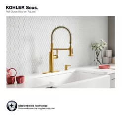 KOHLER Sous Pro-Style-Single Handle Pull Down Sprayer Kitchen Faucet in Vibrant Brushed Moderne Brass