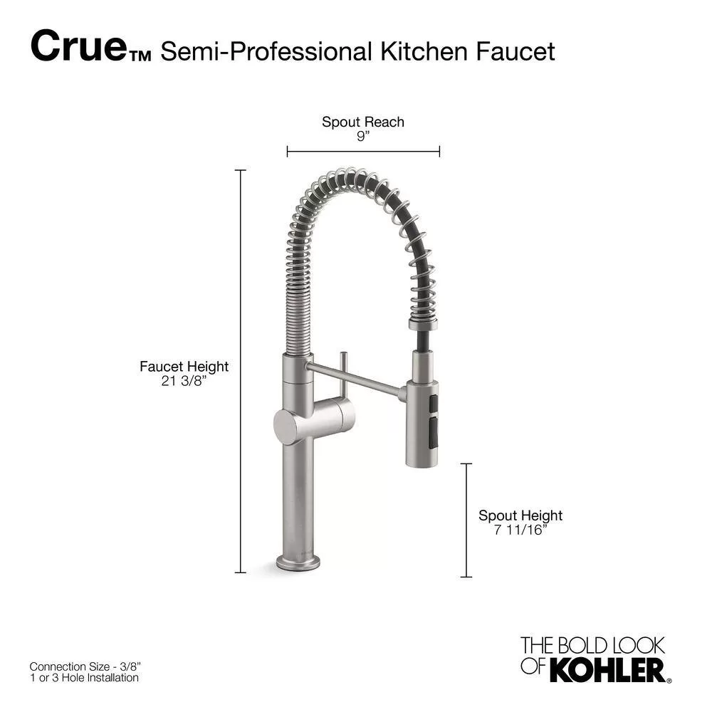 KOHLER Crue Semi-Professional Single-Handle Pull-Down Sprayer Kitchen Faucet in Vibrant Stainless
