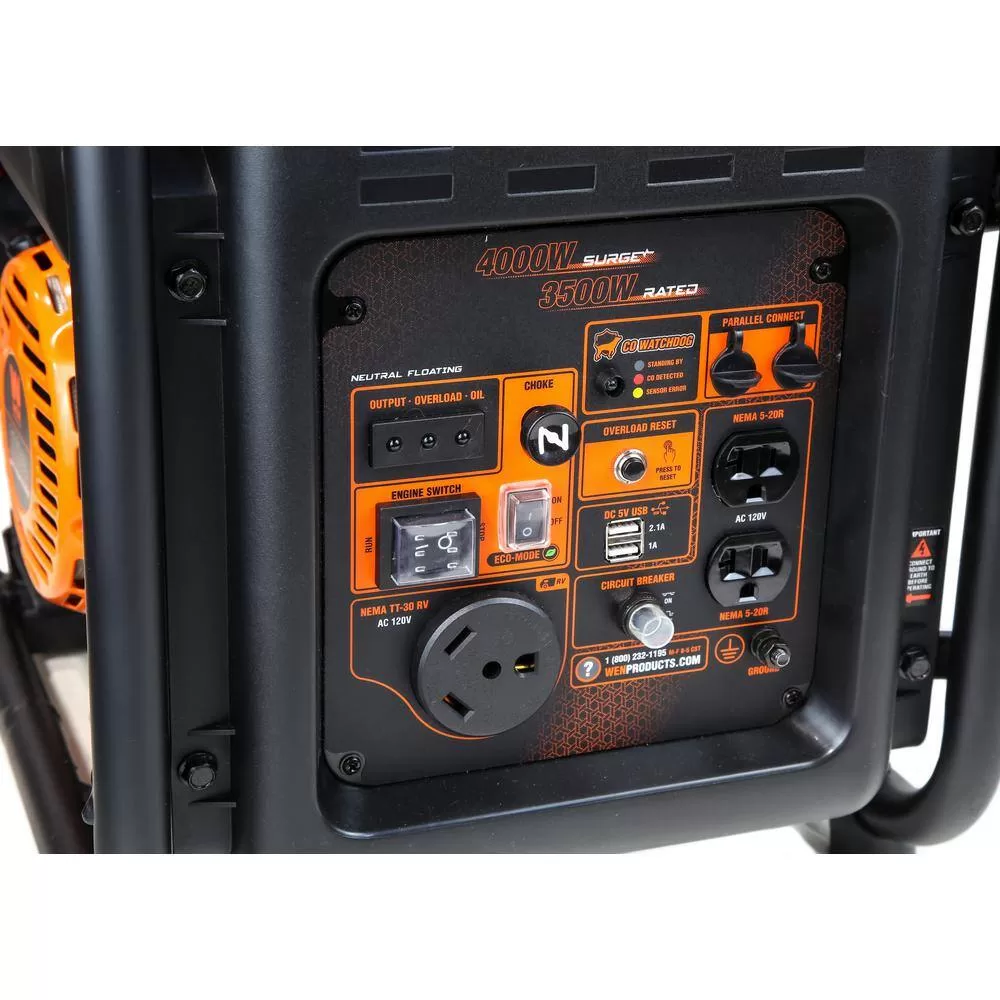 WEN GN400iX 4000/3500-Watt RV-Ready Gasoline Powered Open Frame Inverter Generator with CO Watchdog