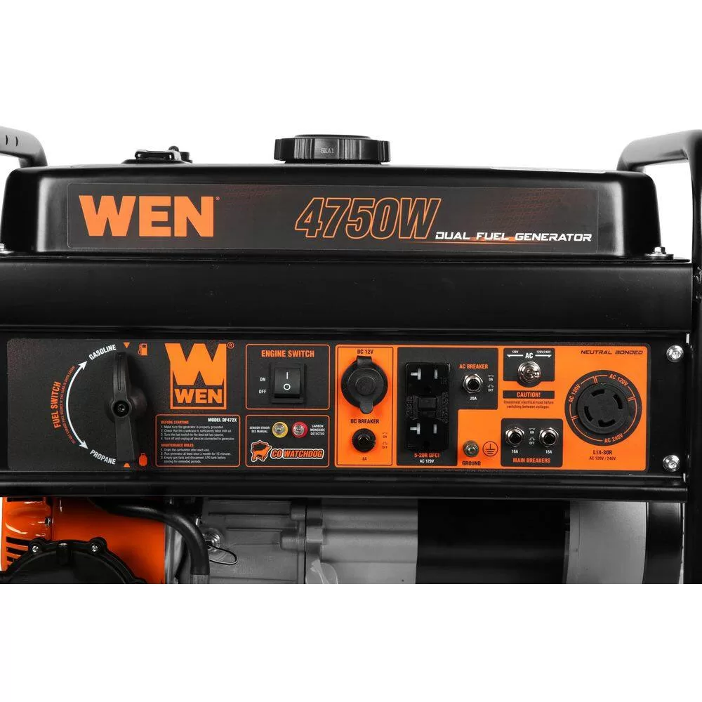 WEN DF472X 4750/3800-Watt 120-Volt/240-Volt Dual Fuel Portable Generator with CO Watchdog