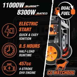 WEN DF475X 4750/3800-Watt 120-Volt/240-Volt Dual Fuel Electric Start Portable Generator with Wheel Kit and CO Watchdog