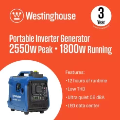 Westinghouse iGen2550c 2,550-Watt Gas Powered Portable Inverter Generator with Recoil Start, Quiet Technology, LED Data Center
