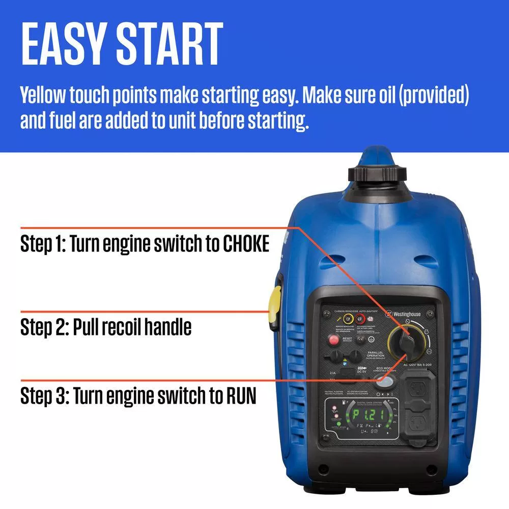Westinghouse iGen2800c 2,800-Watt Gas Powered Portable Inverter Generator with Recoil Start, LED Data Center, Quiet Technology