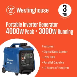 Westinghouse iGen4000c 4,000-Watt Gas Powered Portable Inverter Generator with Remote Electric Start, LED Data Center
