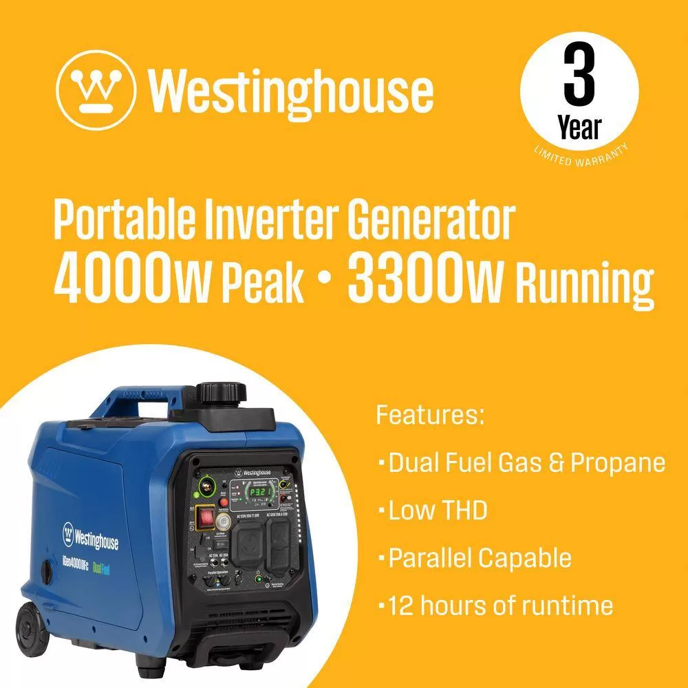 Westinghouse iGen4000DFc 4,000-Watt Gas and Propane Powered Portable Inverter Generator with Remote Electric Start, LED Data Center