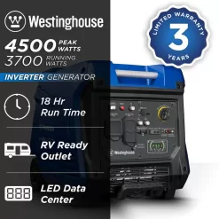 Westinghouse iGen4500cv 4,500-Watt Gas Powered Portable Inverter Generator with Recoil Start, LED Data Center