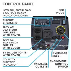Westinghouse WH3700iXLTc 3,700-Watt Gas Powered Portable Inverter Generator with Recoil Start, LED Data Center, Quiet Technology