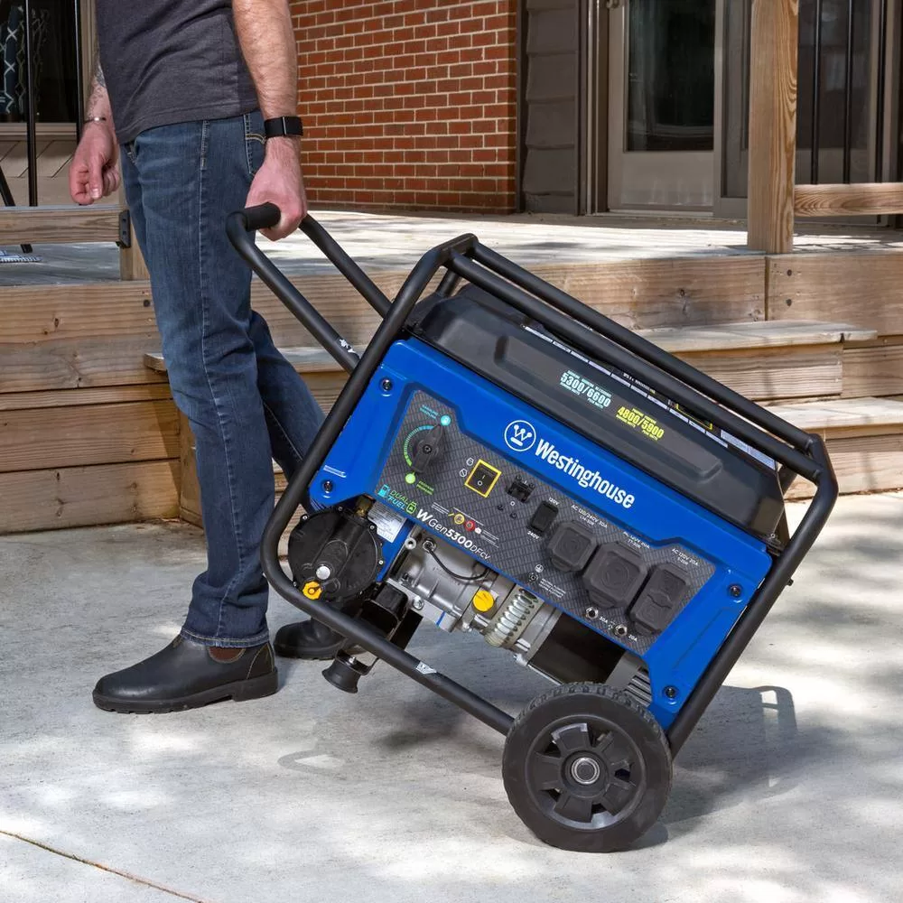 Westinghouse 6,500/5,300-Watt Dual Fuel Gas and Propane Powered Portable Generator with Digital Display, 30A 120/240V Outlet