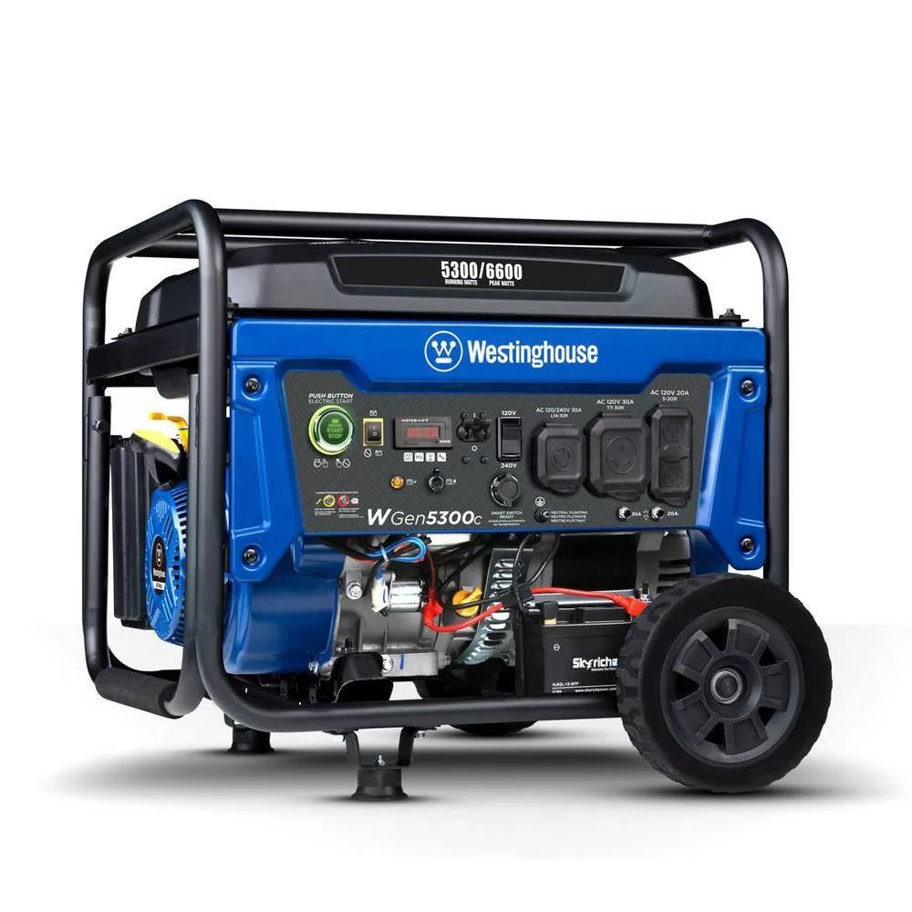 Westinghouse 6,600/5,300-Watt Gas Powered Portable Generator with Remote Electric Start and 30A 120/240V Outlet