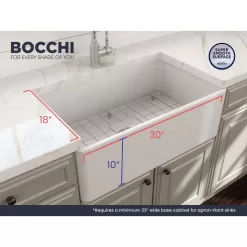 BOCCHI Classico Farmhouse Apron Front Fireclay 30 in. Single Bowl Kitchen Sink with Bottom Grid and Strainer in White