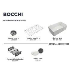BOCCHI Classico Farmhouse Apron Front Fireclay 30 in. Single Bowl Kitchen Sink with Bottom Grid and Strainer in White