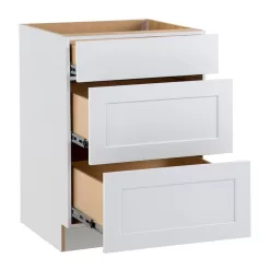 Hampton Bay Cambridge White Plywood Assembled Base Kitchen Cabinet with 3-Soft Close Drawers (24 in. W x 24.5 in. D x 34.5 in. H)