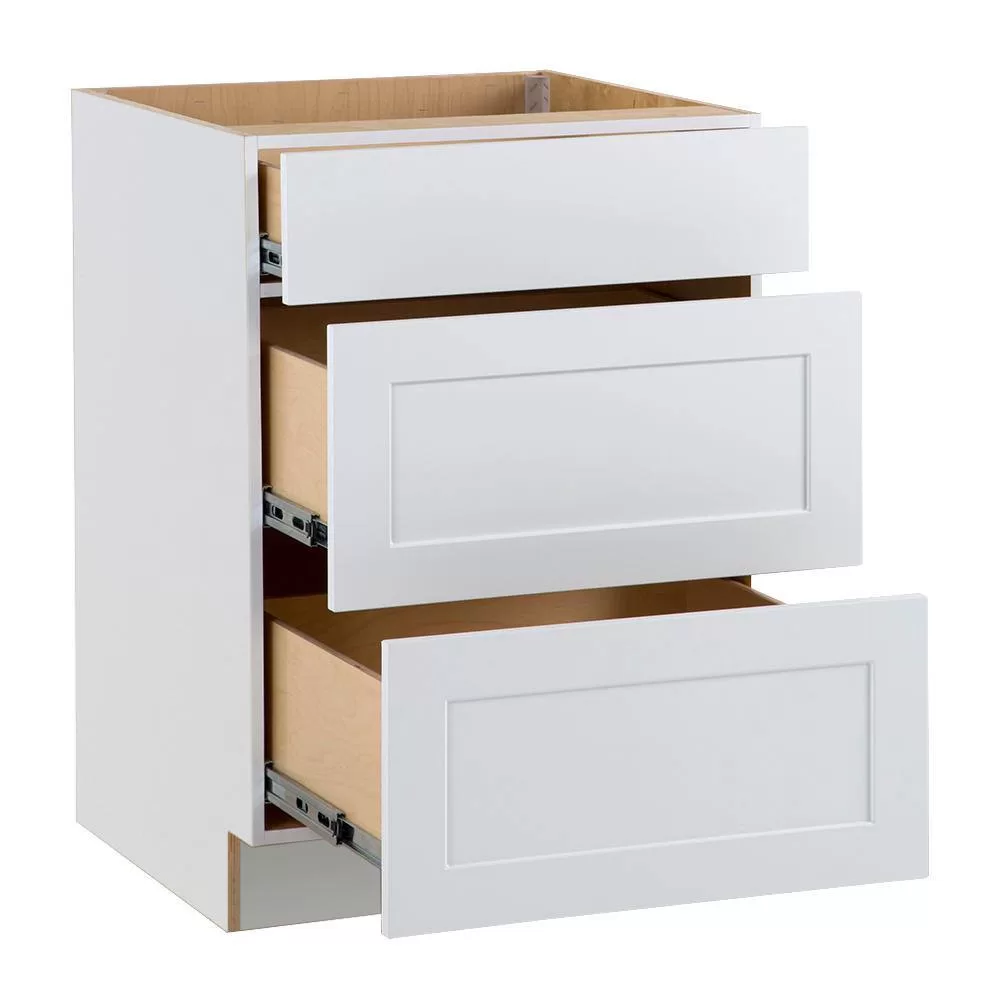 Hampton Bay Cambridge White Plywood Assembled Base Kitchen Cabinet with 3-Soft Close Drawers (24 in. W x 24.5 in. D x 34.5 in. H)