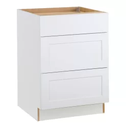 Hampton Bay Cambridge White Plywood Assembled Base Kitchen Cabinet with 3-Soft Close Drawers (24 in. W x 24.5 in. D x 34.5 in. H)