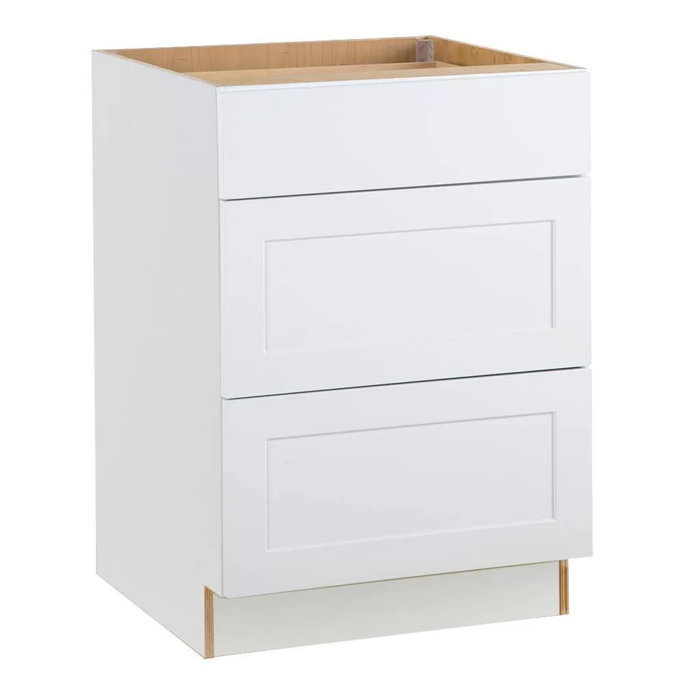 Hampton Bay Cambridge White Plywood Assembled Base Kitchen Cabinet with 3-Soft Close Drawers (24 in. W x 24.5 in. D x 34.5 in. H)