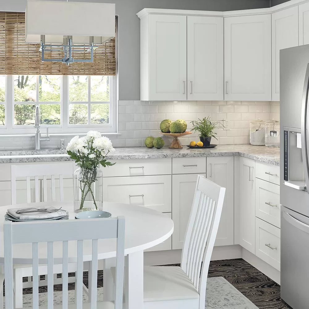 Hampton Bay Cambridge White Plywood Assembled Base Kitchen Cabinet with 3-Soft Close Drawers (24 in. W x 24.5 in. D x 34.5 in. H)