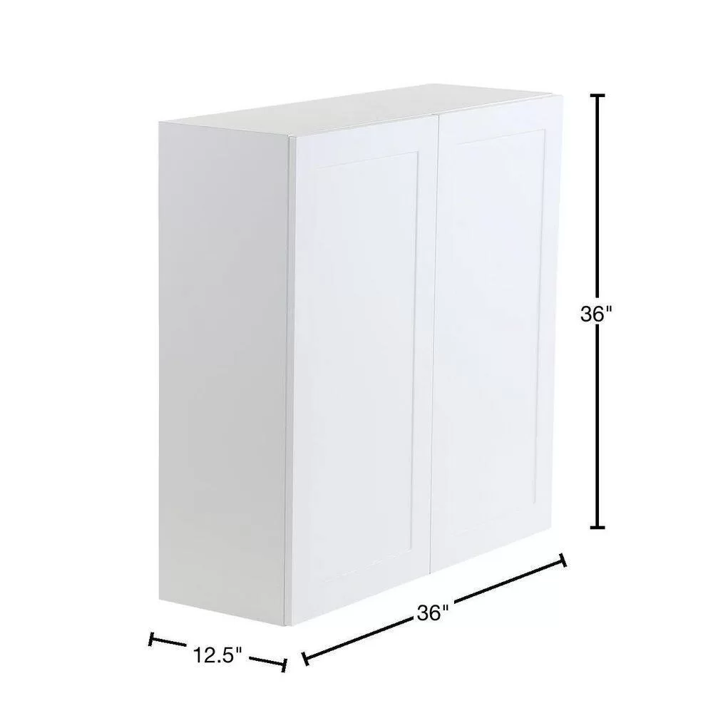 Hampton Bay Cambridge White Shaker Assembled Wall Cabinet with 2 Soft Close Doors (36 in. W x 12.5 in D x 36 in. H)